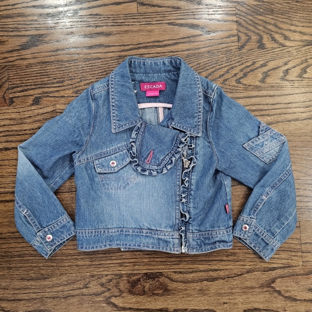 Escada Girls Denim Jacket with Ruffle Trim Size 4 Ans